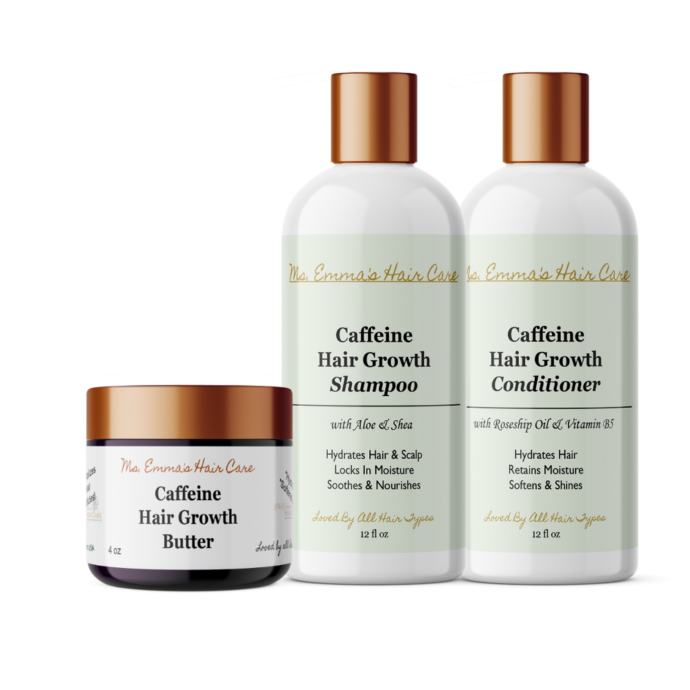 CAFFEINE HAIR GROWTH SHAMPOO, CONDITIONER, & BUTTER BUNDLE